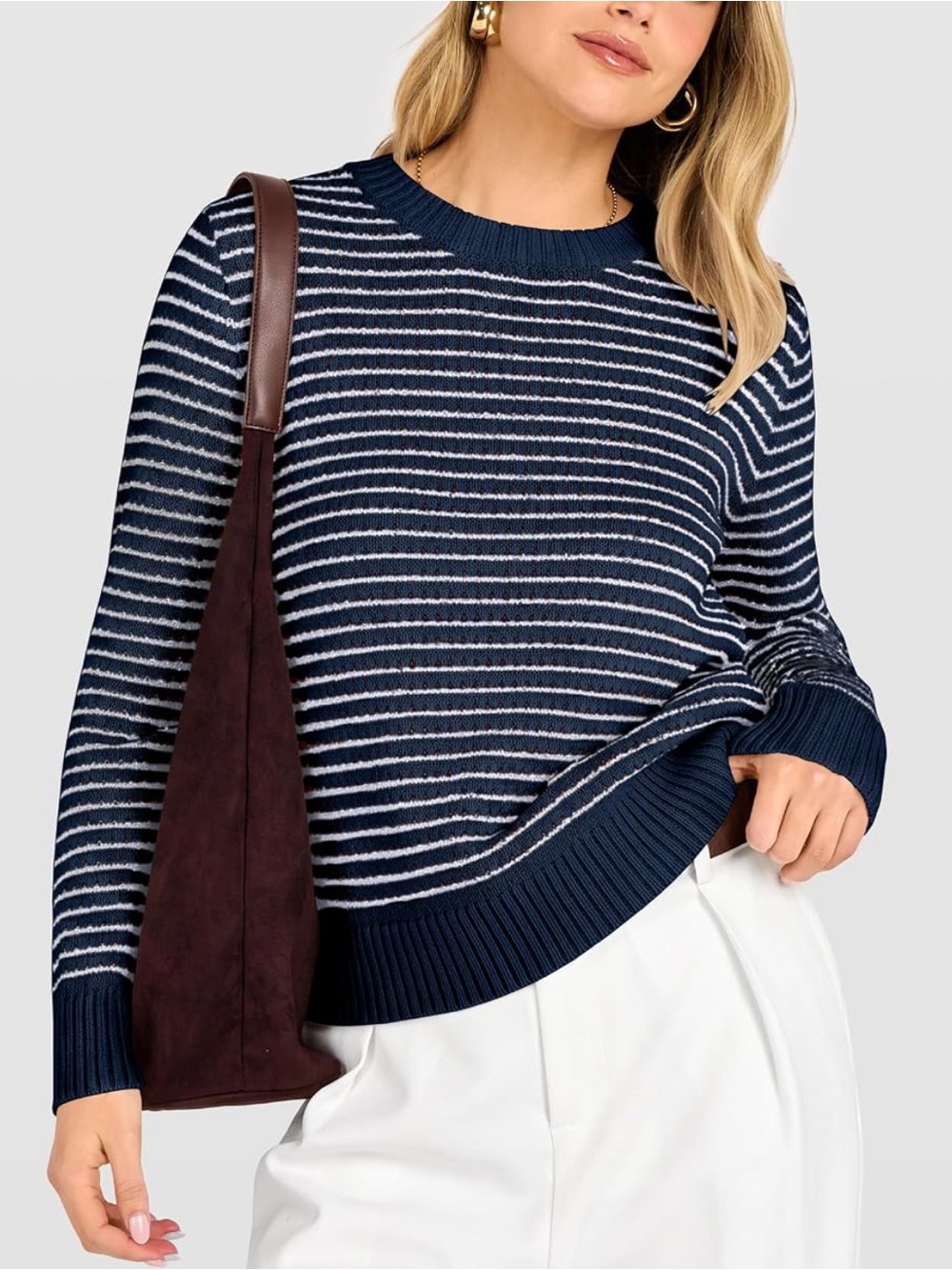 Striped Navy and White Crewneck Sweater
